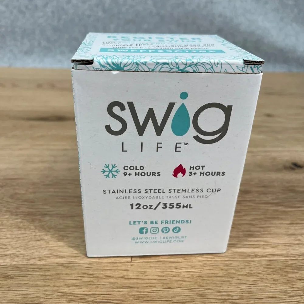 Swig Life Insulated Stemless Wine Cup 12oz Rose Gold with Lid Gift Camping NEW